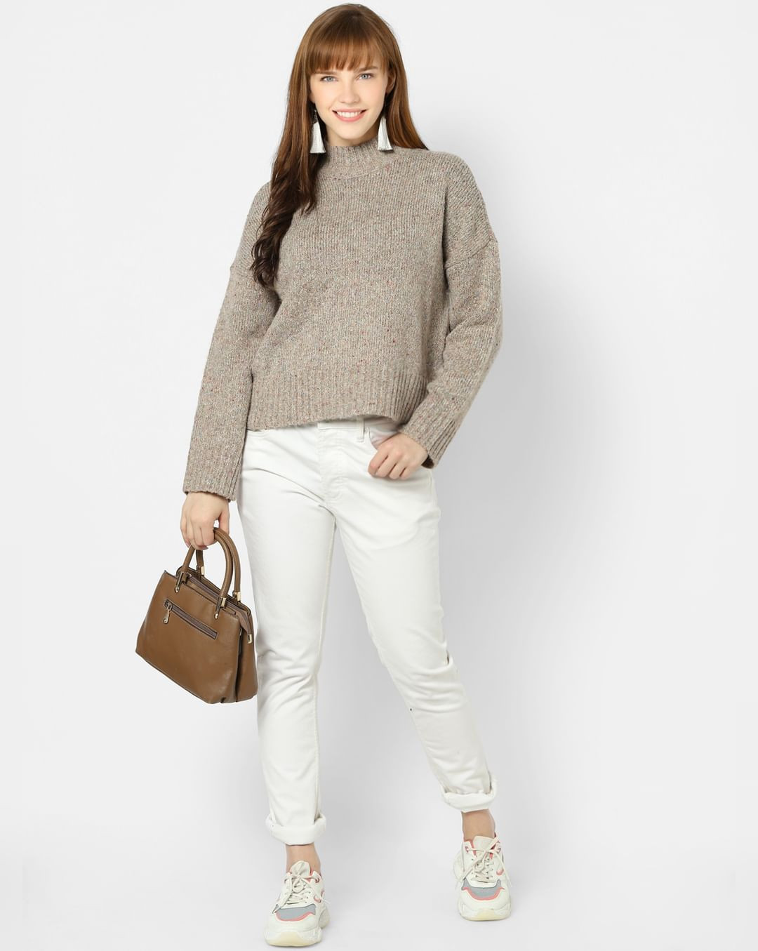 Beige Colour Pullover For Women with Full Sleeves