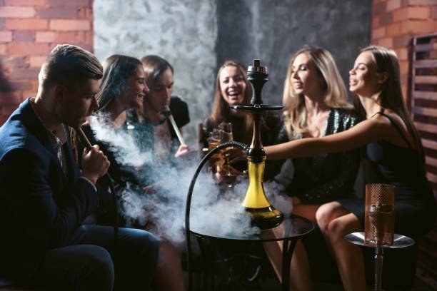 shisha lovers enjoy party in shisha lounge