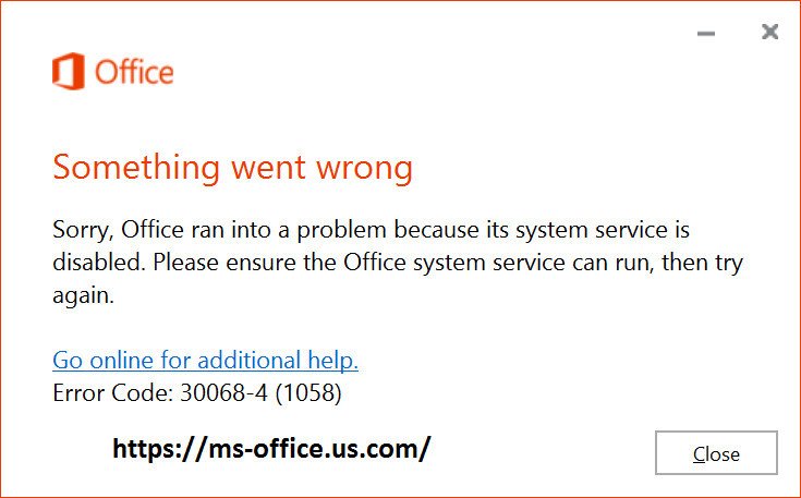 How to Resolution MS Office Error Code 30068- 4 (1058)? - www.office.com/setup